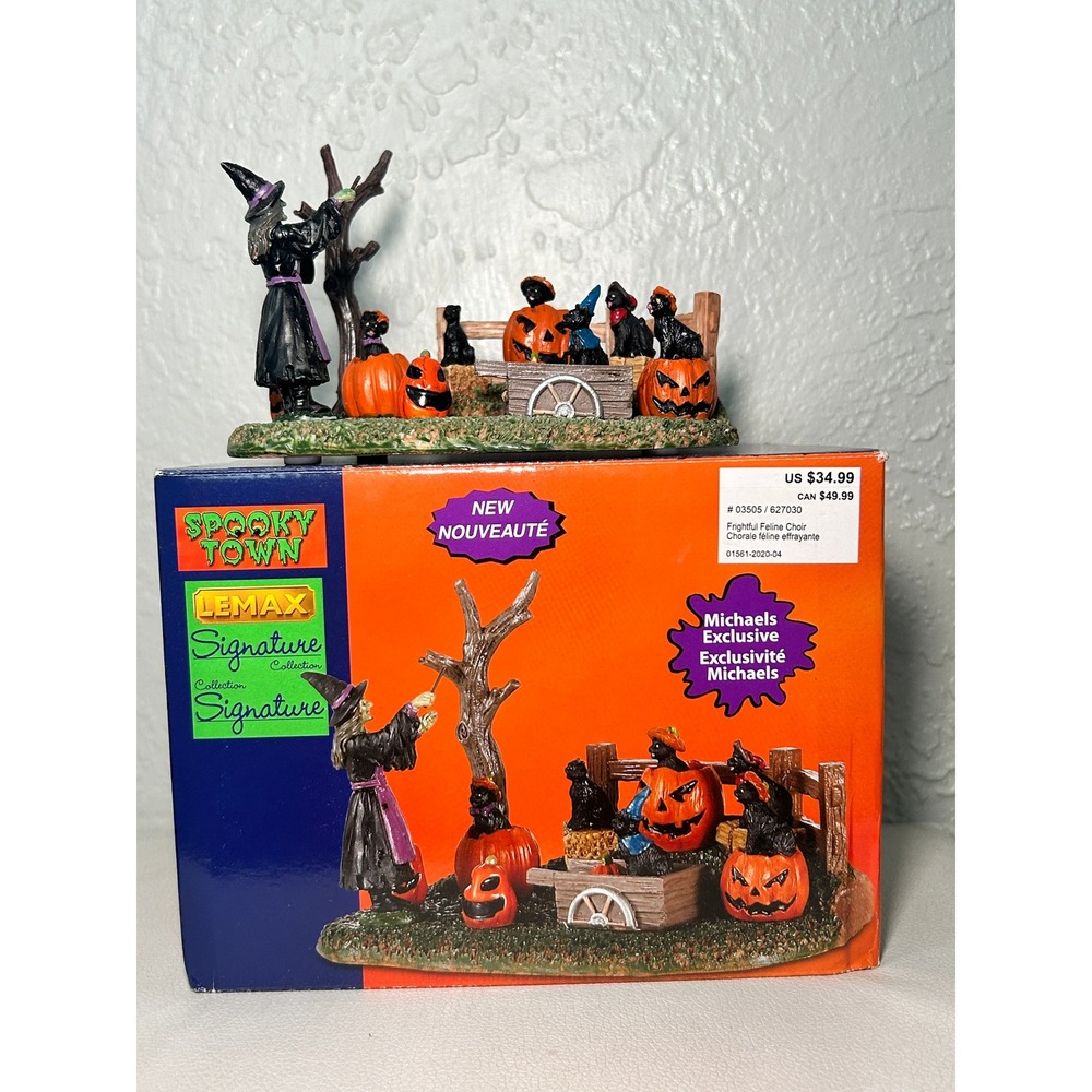 Lemax Spooky Town Frightful Feline Choir 03505 Witch Black Cats Figurine Boxed
